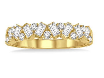 14Kt Yellow Gold Baguette & Round Diamond Band