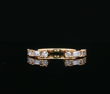 18kt Yellow Gold Round and Baguette Diamond Band