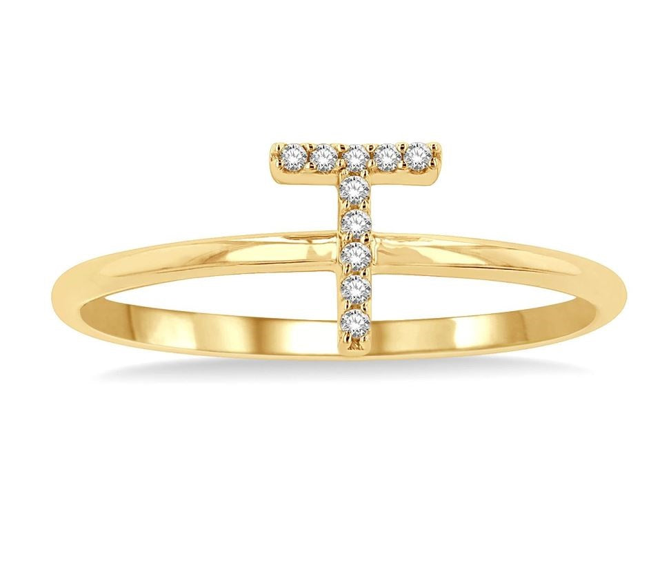 10kt Yellow Gold Initial Stackable Ring "T"