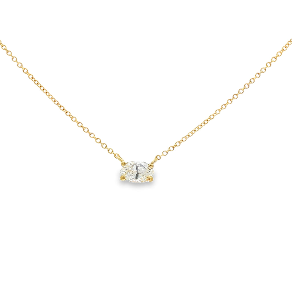 18kt Yellow Gold Marquise Diamond Solitaire Necklace