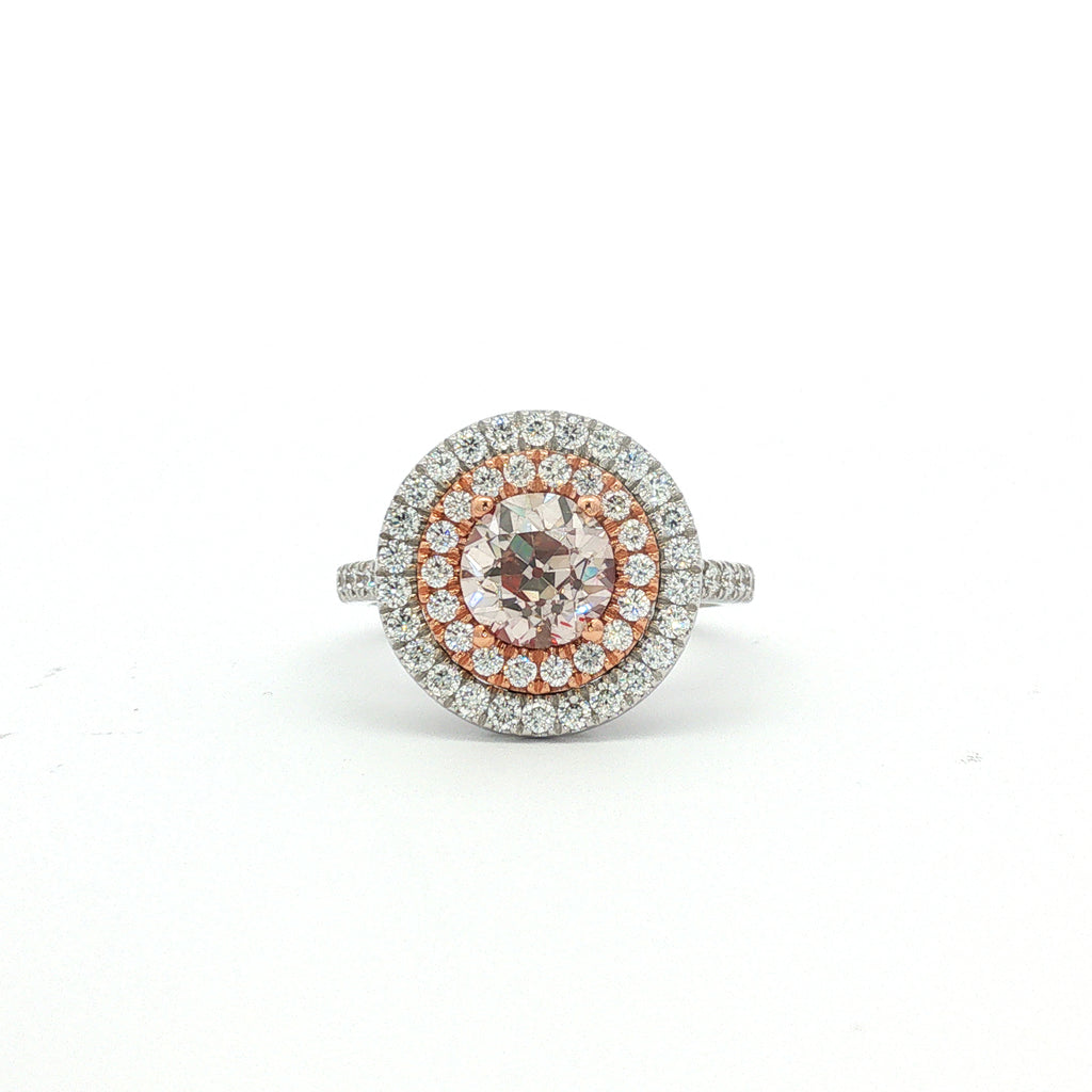 14kt Two-Tone Pink Diamond Double Halo Ring