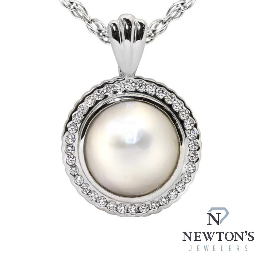 14kt White Gold Mabe' Pearl & Diamond Pendant (Pendant Only)