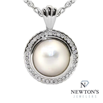 14kt White Gold Mabe' Pearl & Diamond Pendant (Pendant Only)