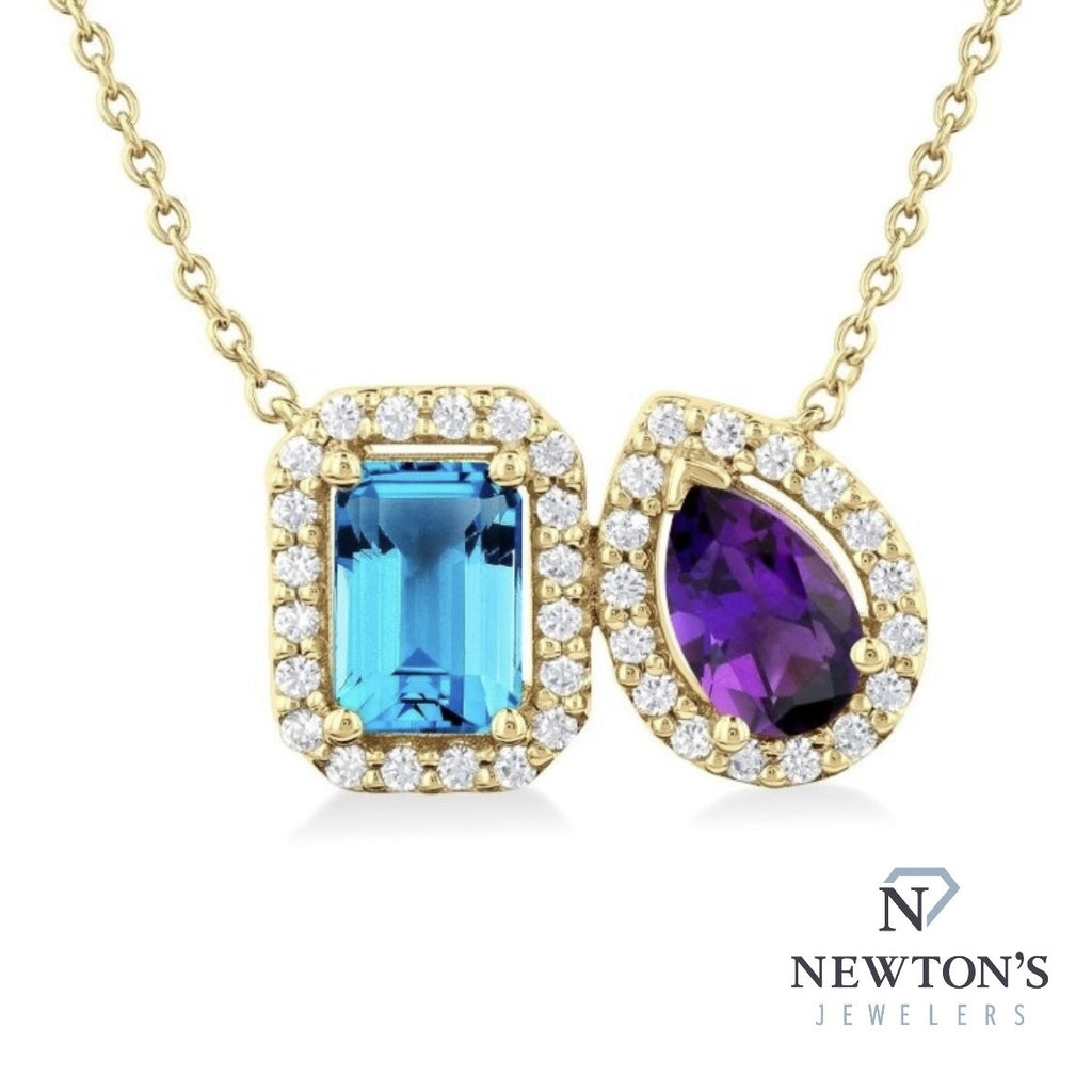 14kt Yellow Gold Topaz & Amethyst Pendant Necklace