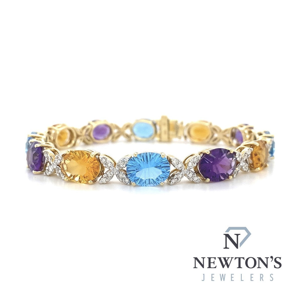 Estate 14kt Yellow Gold Multi Color Gemstone and Diamond Bracelet