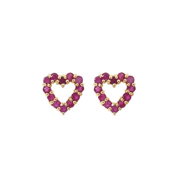 Estate 10kt Yellow Gold Ruby Heart-Shaped Stud Earrings