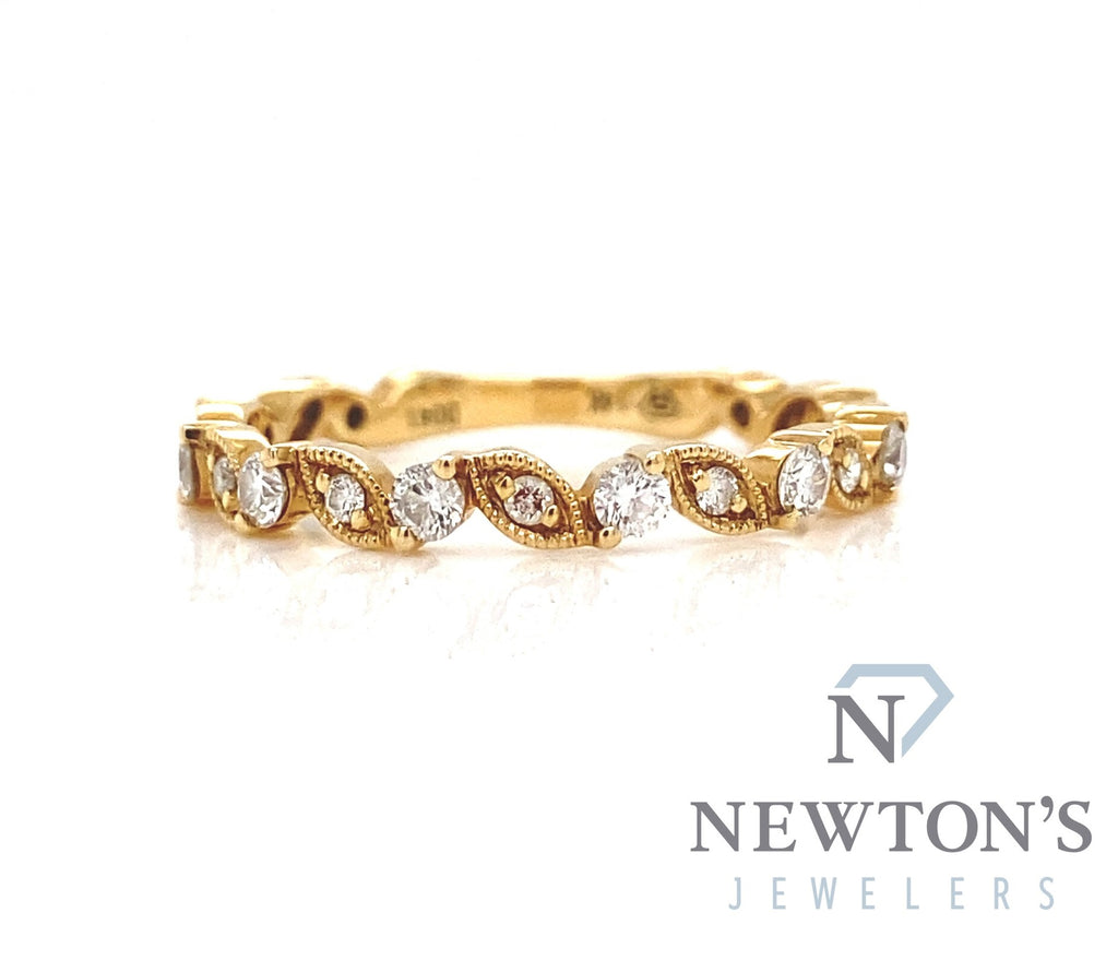 14kt Yellow Gold Diamond Milgrain Stackable Band