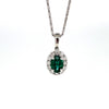 14kt White Gold Emerald and Diamond Pendant with Chain