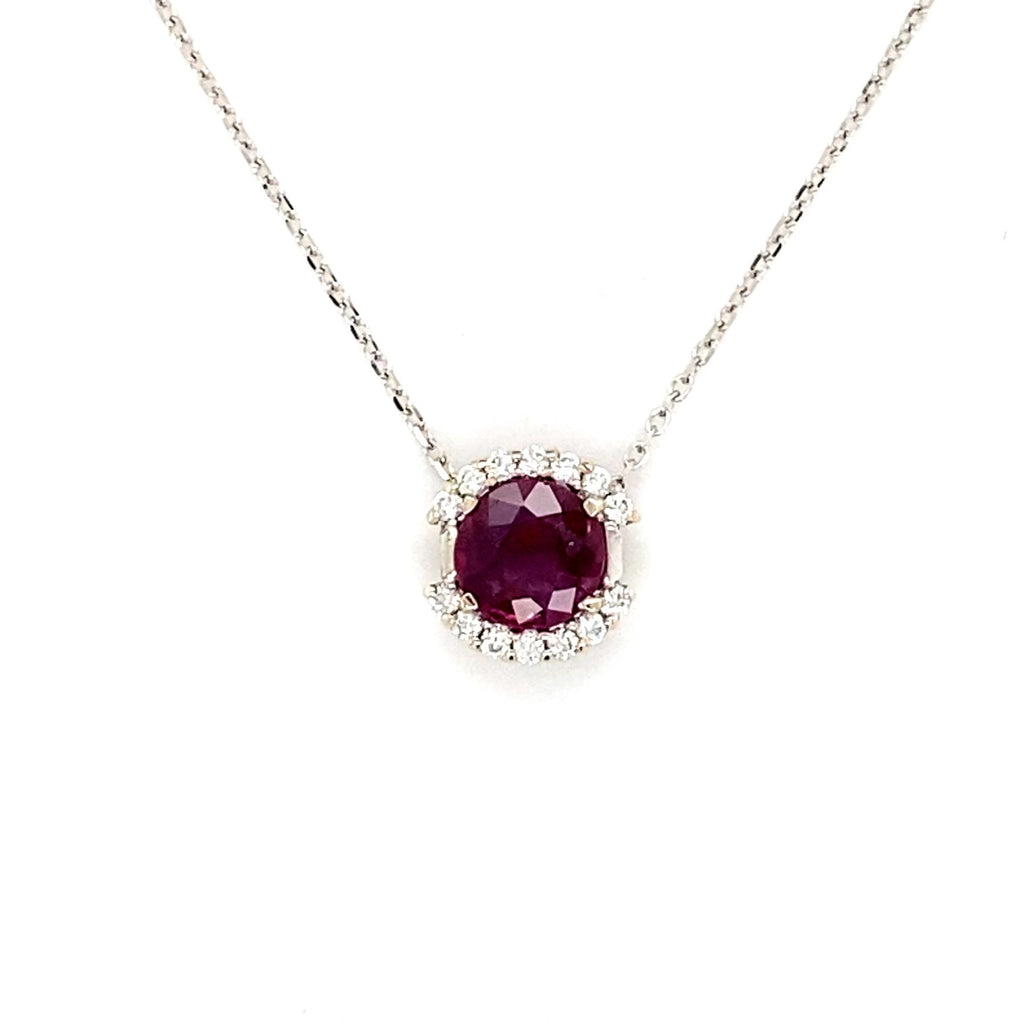 Estate 14kt White Gold Ruby & Diamond Pendant Necklace