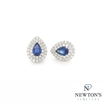 14kt White Gold Pear Shape Sapphire & Diamond Ear Studs
