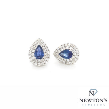 14kt White Gold Pear Shape Sapphire & Diamond Ear Studs