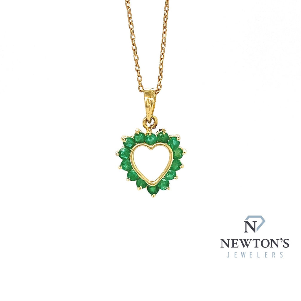 Estate 14kt Yellow Gold Emerald Heart Pendant Necklace