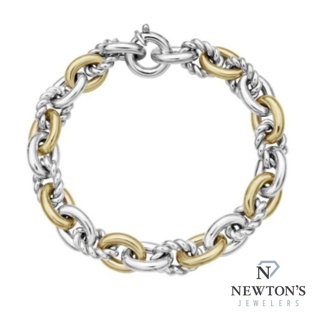 18kt Yellow Gold & Sterling Silver Mixed Link Bracelet