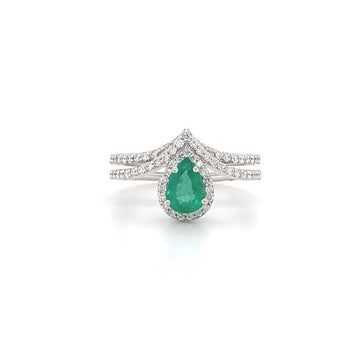 14kt White Gold Emerald and Diamond Ring