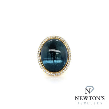 18kt Yellow Gold Cabochon Blue Topaz & Diamond Fashion Ring