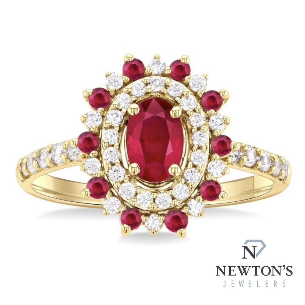 14kt Yellow Gold Oval Ruby & Diamond Fashion Ring (0.40ct)