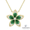 14kt Yellow Gold Diamond & Emerald Flower Pendant Necklace (0.05ct)