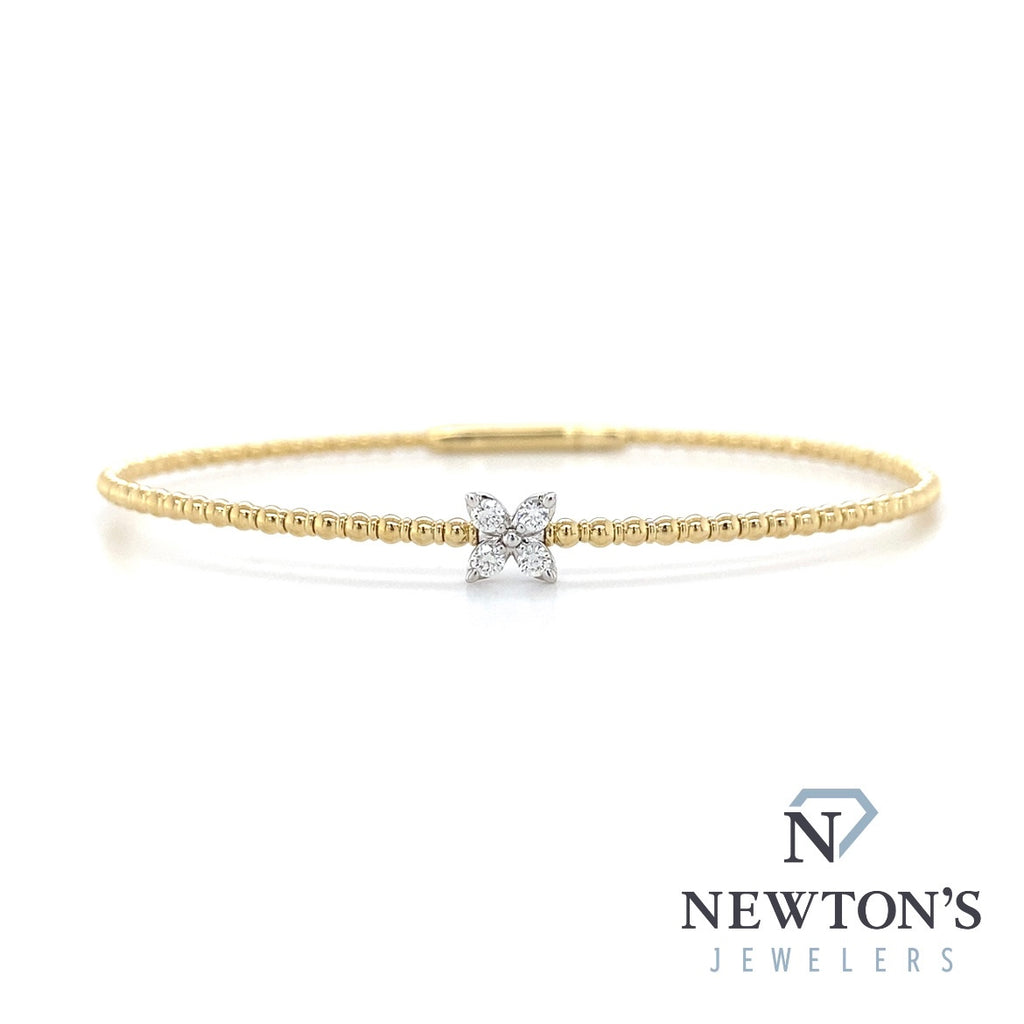 14kt Yellow Gold Diamond Clover Flex Bangle Bracelet (0.12ct)