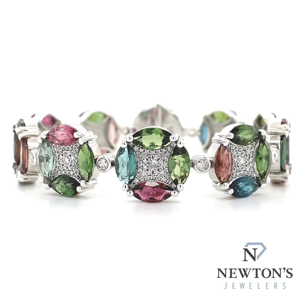 14kt White Gold Multi Color Tourmaline & Diamond Bracelet
