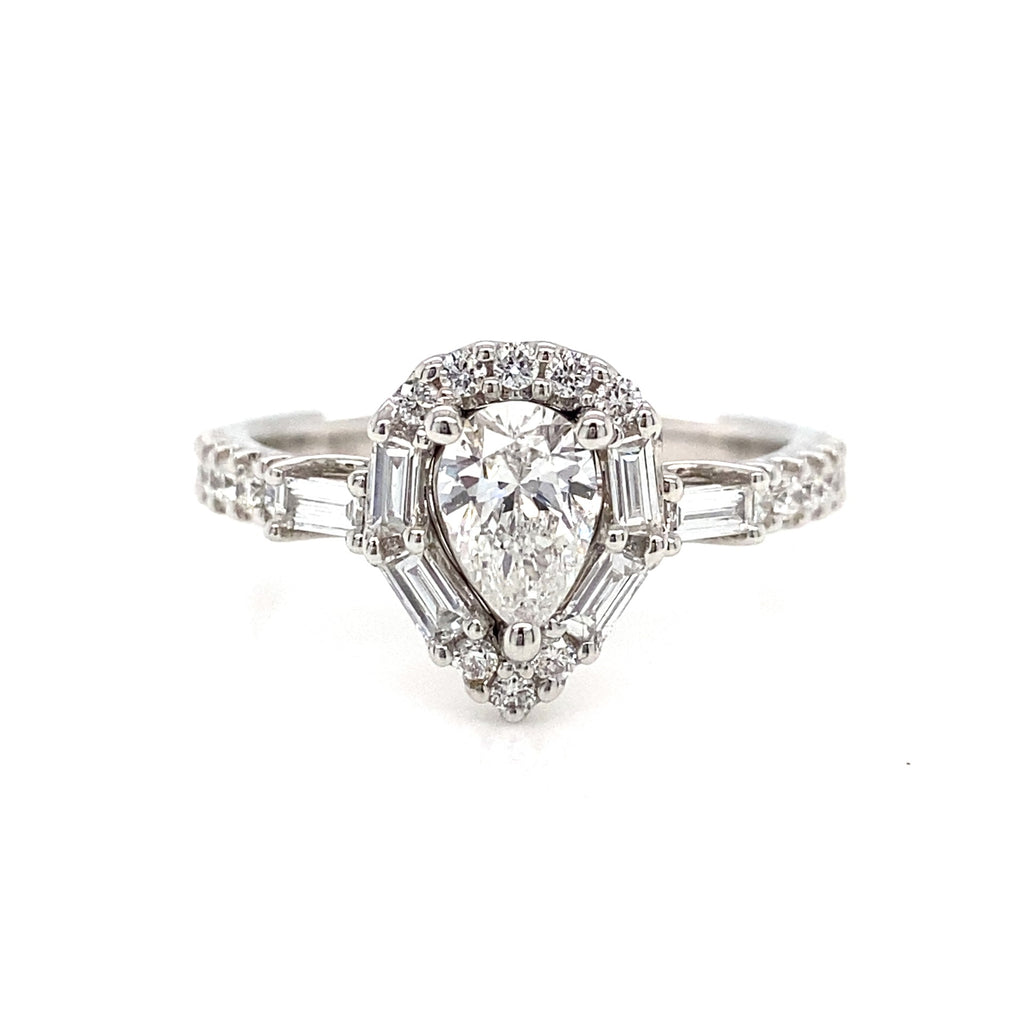 14kt White Gold Pear Shape Halo Diamond Engagement Ring