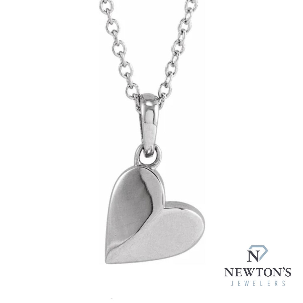 14kt White Gold Heart Charm Necklace (16"-18")