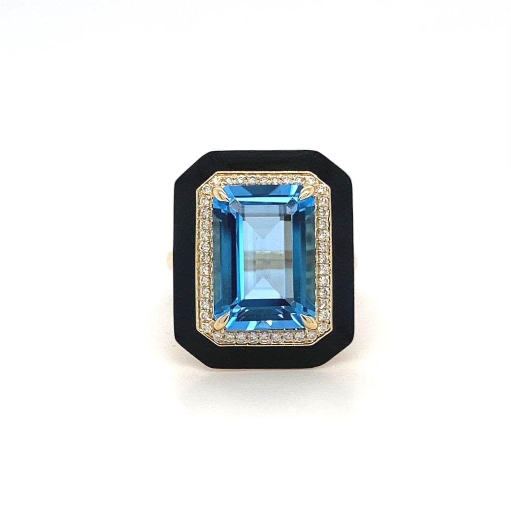 14kt Yellow Gold Blue Topaz & Enamel Fashion Ring