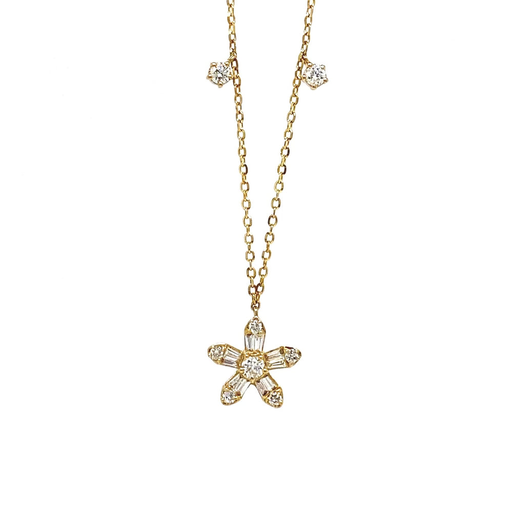 14kt Yellow Gold Diamond Flower Dangle Necklace (0.40ct)