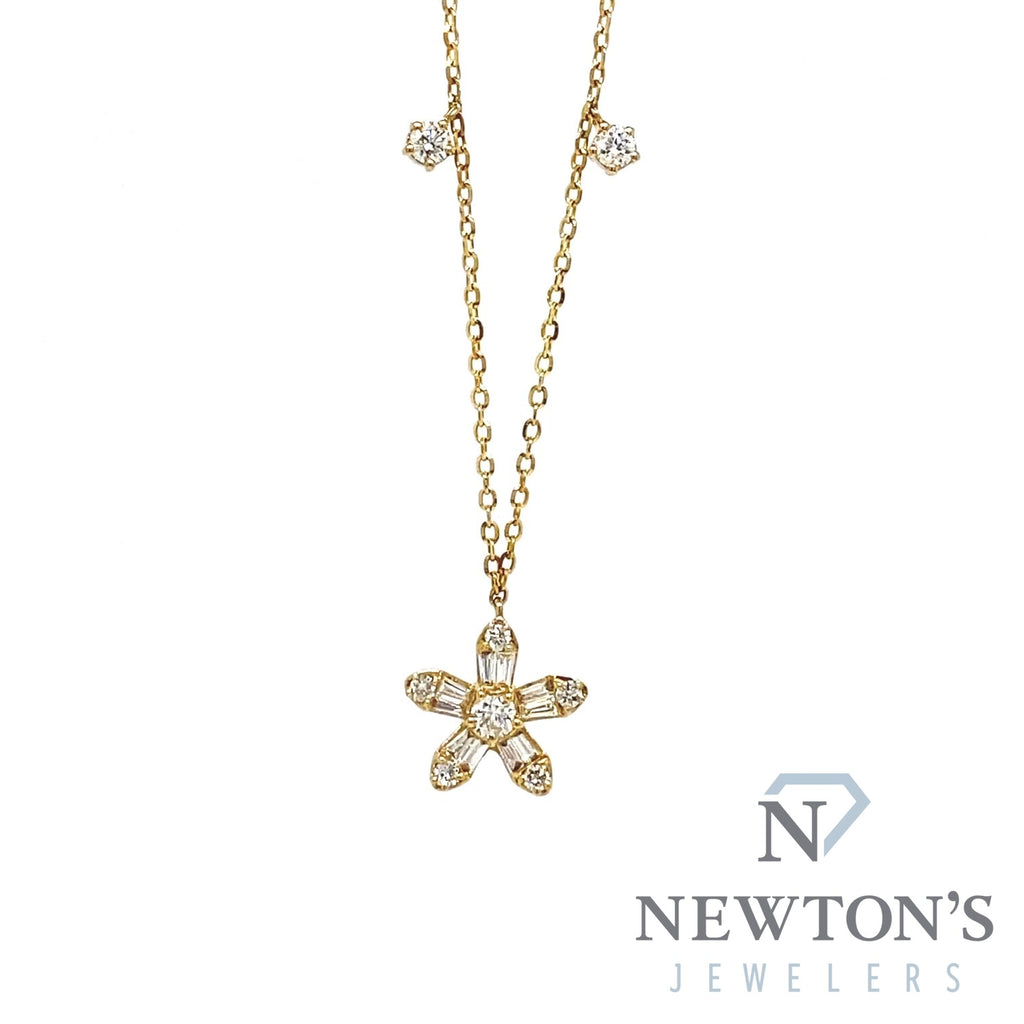 14kt Yellow Gold Diamond Flower Dangle Necklace (0.40ct)