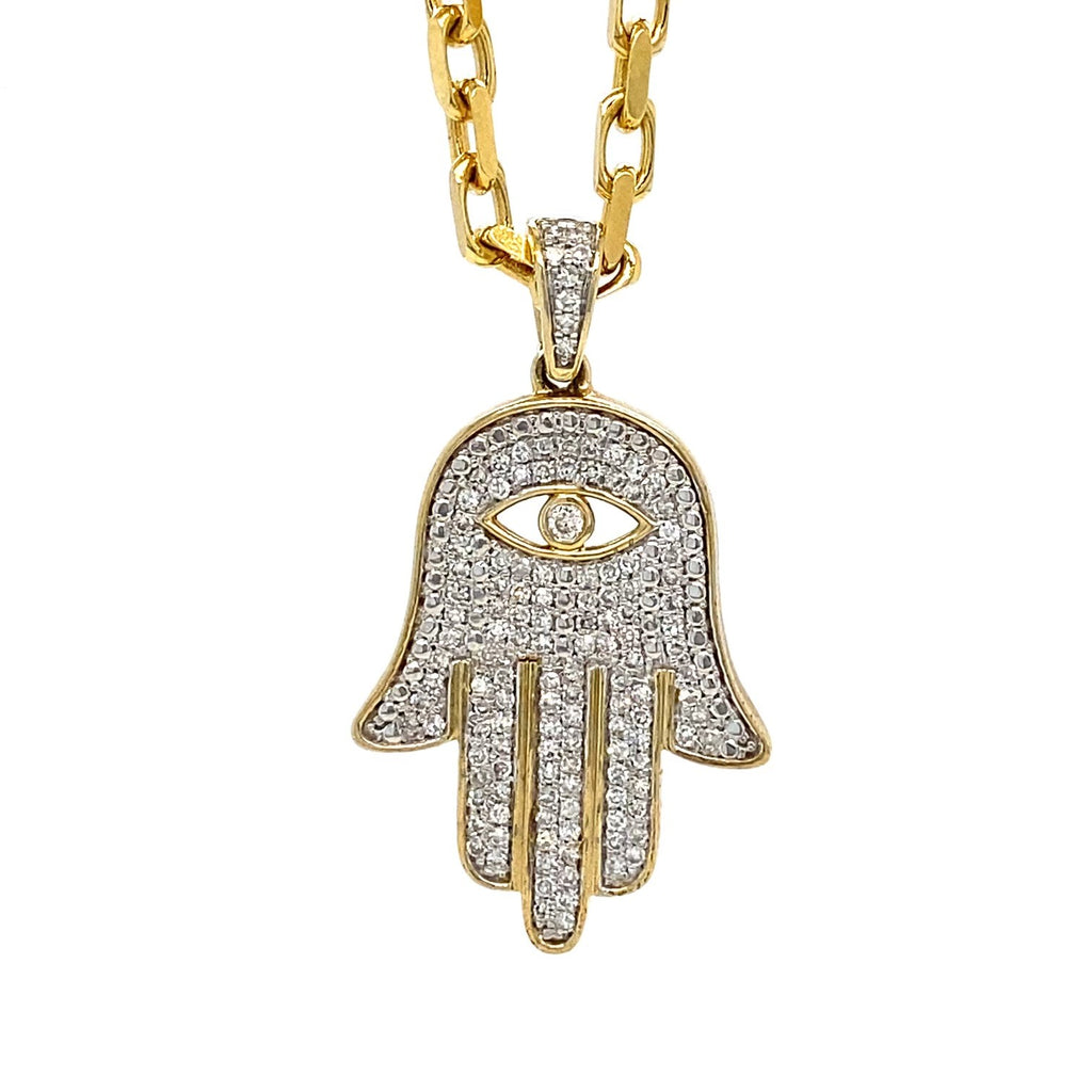 10kt Yellow Gold Diamond Hamsa Gents Pendant (0.38ct)