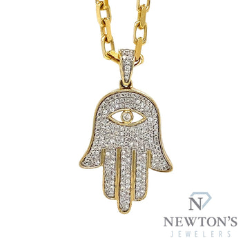 10kt Yellow Gold Diamond Hamsa Gents Pendant (0.38ct)