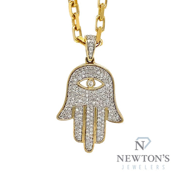 10kt Yellow Gold Diamond Hamsa Gents Pendant (0.38ct)