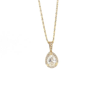 14kt Yellow Gold Pear Shape Diamond Pendant with Halo