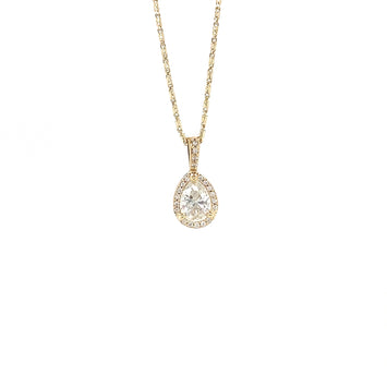 14kt Yellow Gold Pear Shape Diamond Pendant with Halo