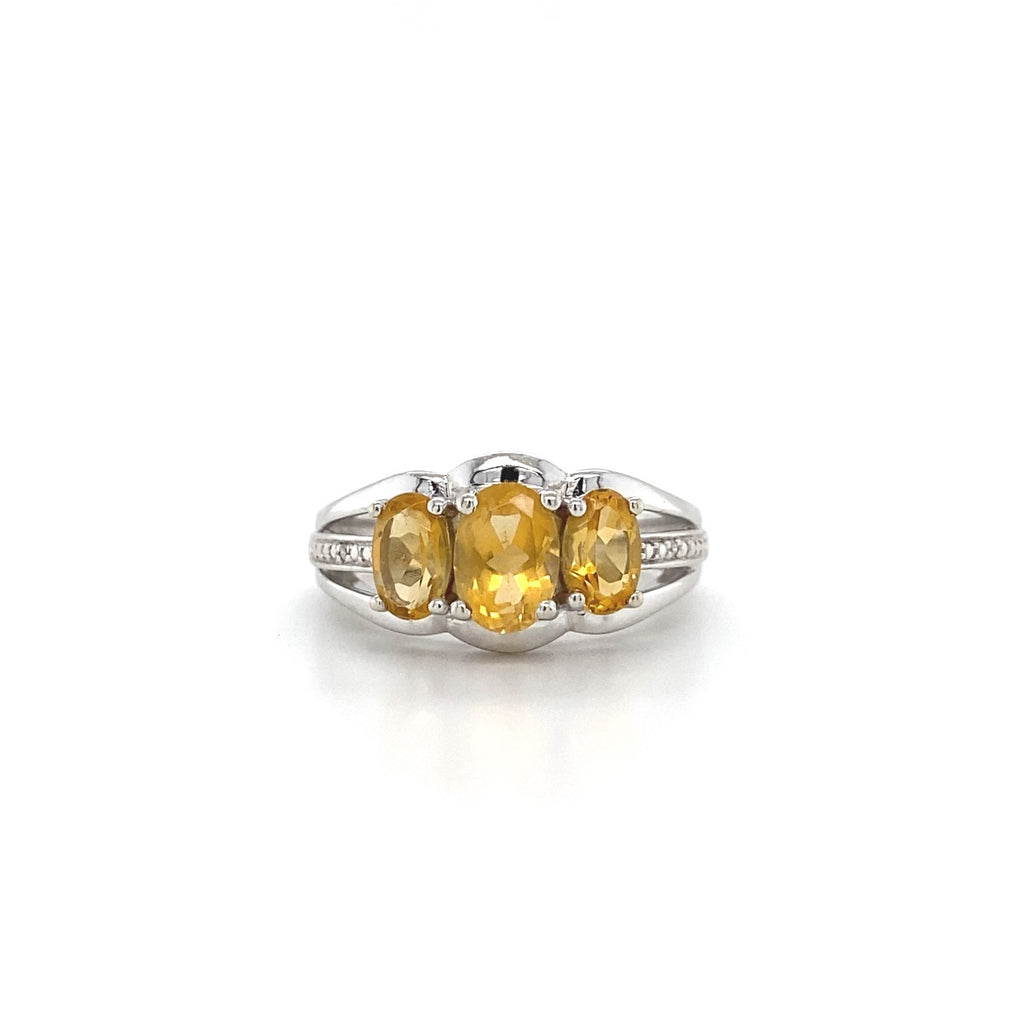 Estate 14kt White Gold Citrine Trio Fashion Ring