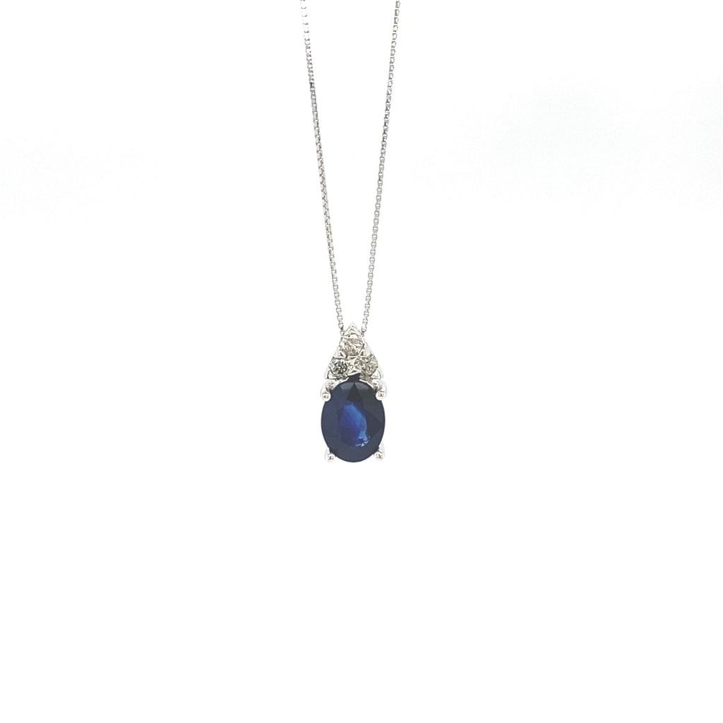 Estate 14kt White Gold Oval Sapphire Pendant Necklace