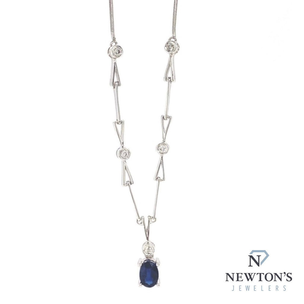 Estate 14kt White Gold Sapphire & Diamond Necklace (18")