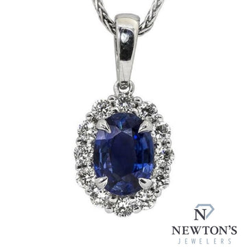 14kt White Gold Oval Sapphire & Diamond Pendant (Pendant only)