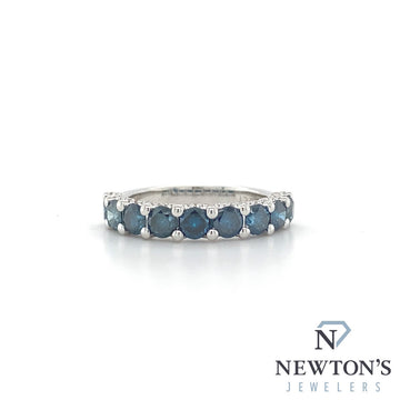 14kt White Gold Irradiated Blue & White Diamond Stackable Band (2.18ct)