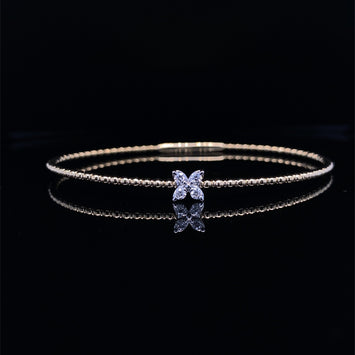 14kt Yellow Gold Diamond Clover Flex Bangle Bracelet (0.12ct)