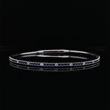 14kt White Gold Sapphire & Diamond Flex Bangle Bracelet