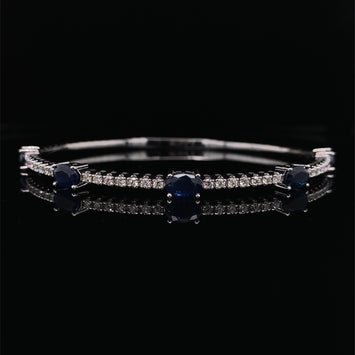 14kt White Gold Oval Sapphire & Diamond Flex Bangle Bracelet