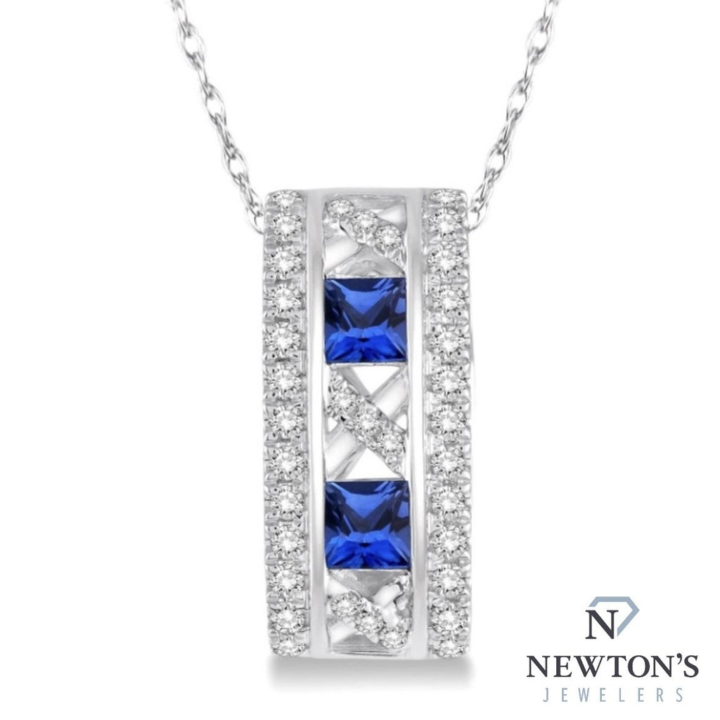 14kt White Gold Diamond & Sapphire Pendant Necklace