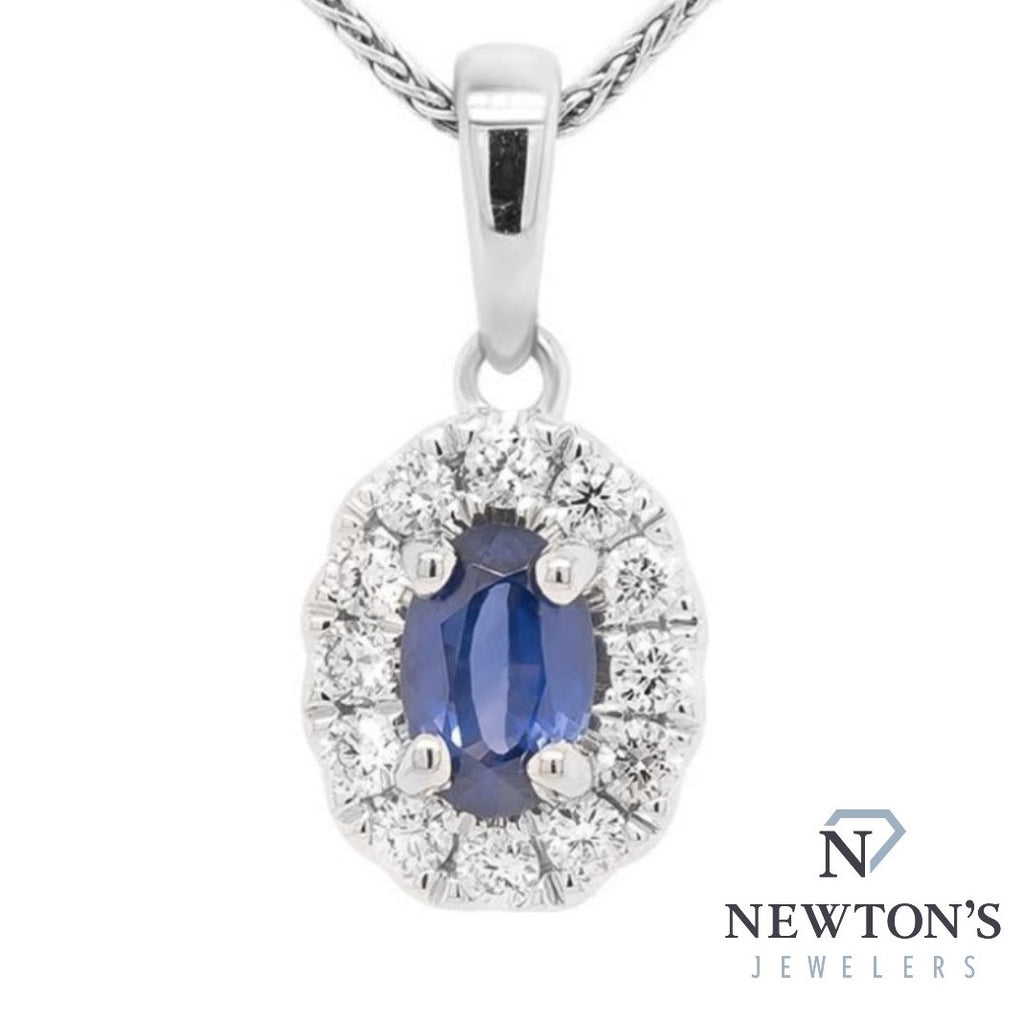 14kt White Gold Sapphire & Diamond Pendant Necklace