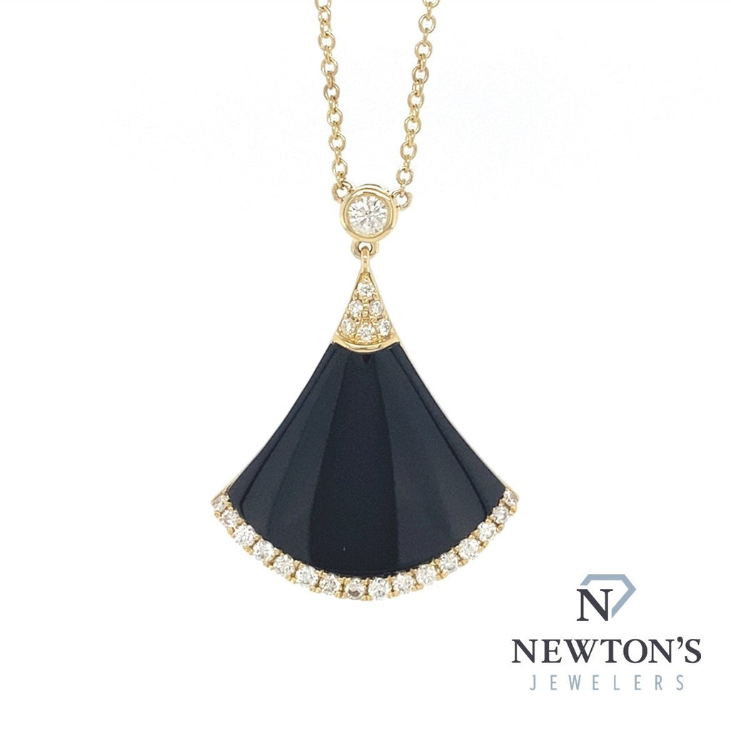 14kt Yellow Gold Black Onyx & Diamond Pendant Necklace
