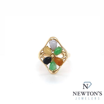 Estate 14kt Yellow Gold Multi Color Jade Cabochon Fashion Ring