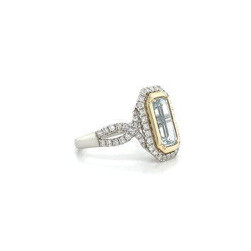 14kt. Two Tone Aquamarine and Diamond Ring