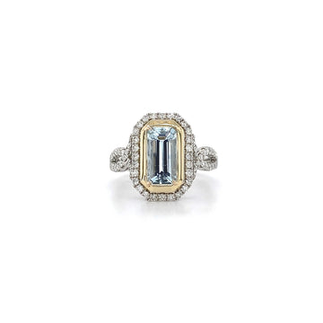 14kt. Two Tone Aquamarine and Diamond Ring