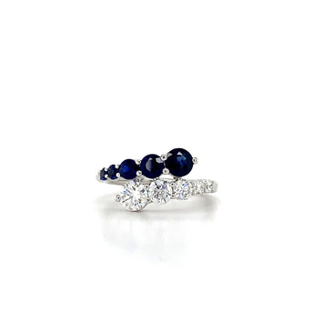 18kt White Gold Graduated Diamond and Sapphire Ring