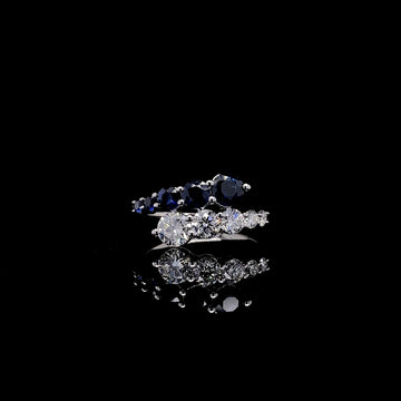 18kt White Gold Graduated Diamond and Sapphire Ring