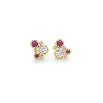 18kt Yellow Gold Ruby and Diamond Fashion Stud Earrings